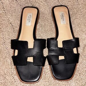 Steven By Steve Madden Black Leather Cutout Slide Mules Hadyn Size 8.5
